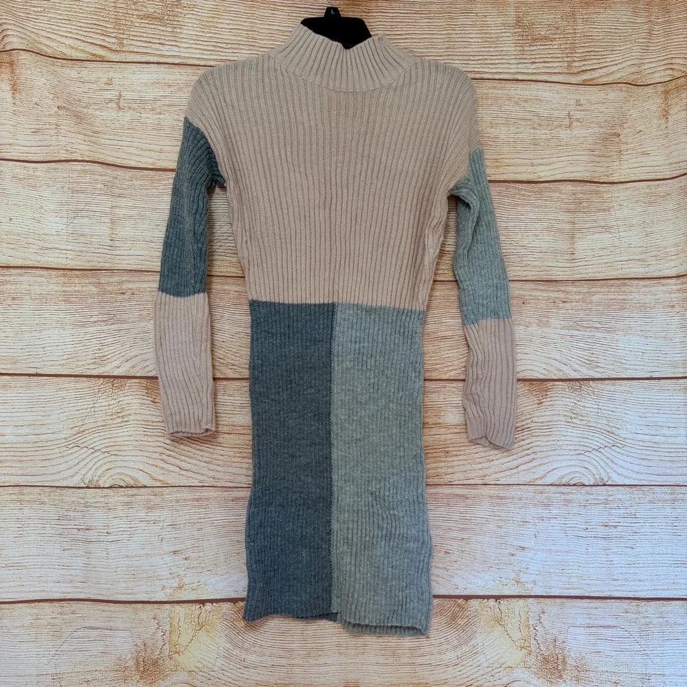 High Neck Color Block‎ Sweater Dress